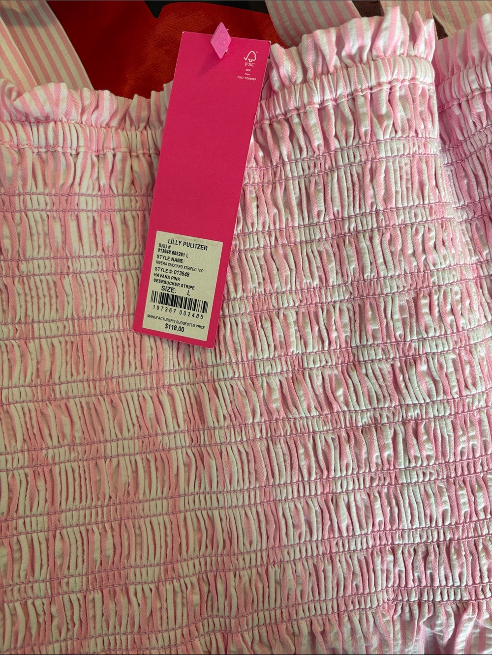 NWT Lilly Pulitzer Pink & White Striped Tie-Shoulder Smocked Peplum Tank - Picture 5 of 5
